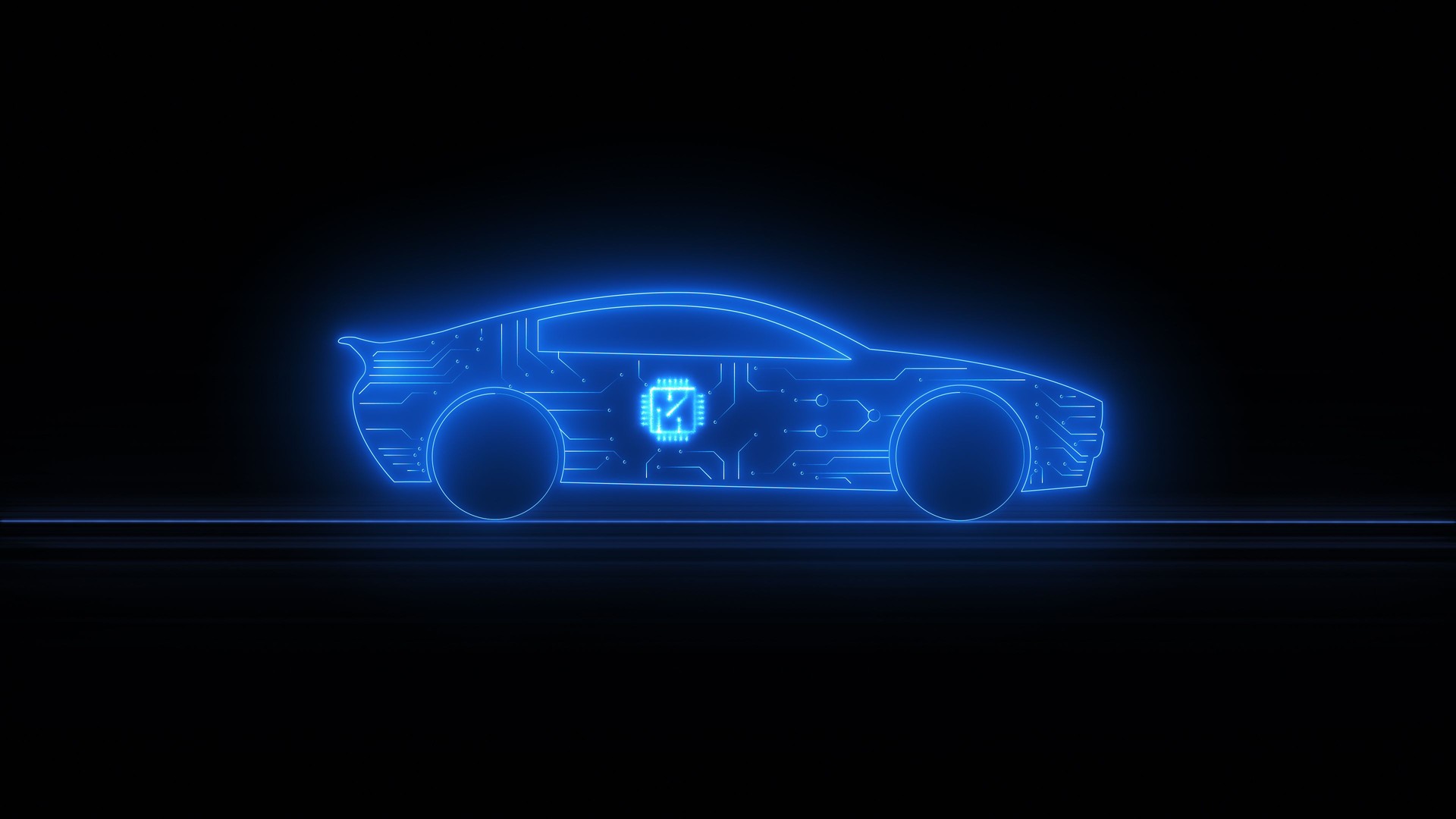 Futuristic Electric Vehicle Glowing Circuit Car in Motion